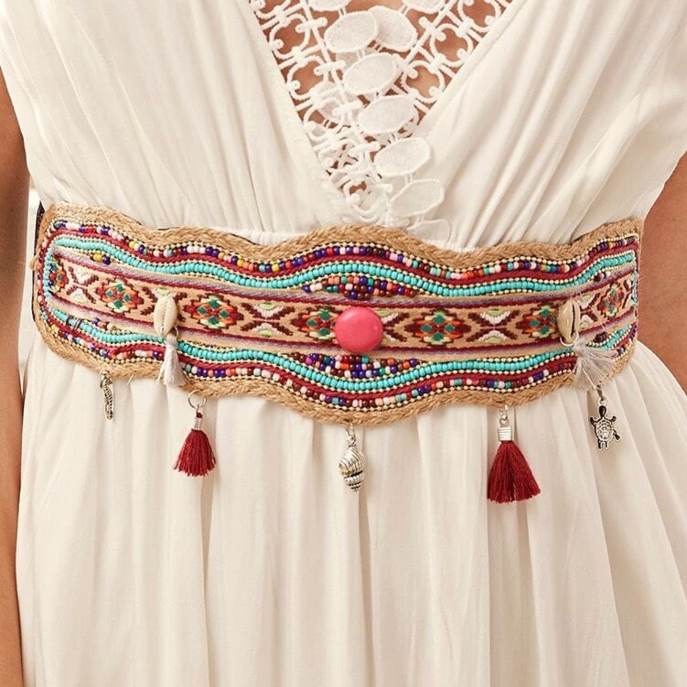 Brand New Boho Beaded Stretch Belt Bohemian Style Belt Summer Belt